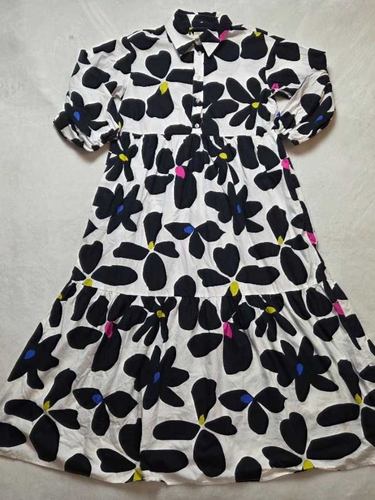 S Maeve X Anthropologie The Bettina Tiered Shirt Dress In Black & White Floral 9